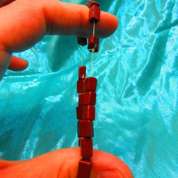 Red Jasper Rectangles 7" Stretchy Gemstone Bracelet - Picture 3 of 3